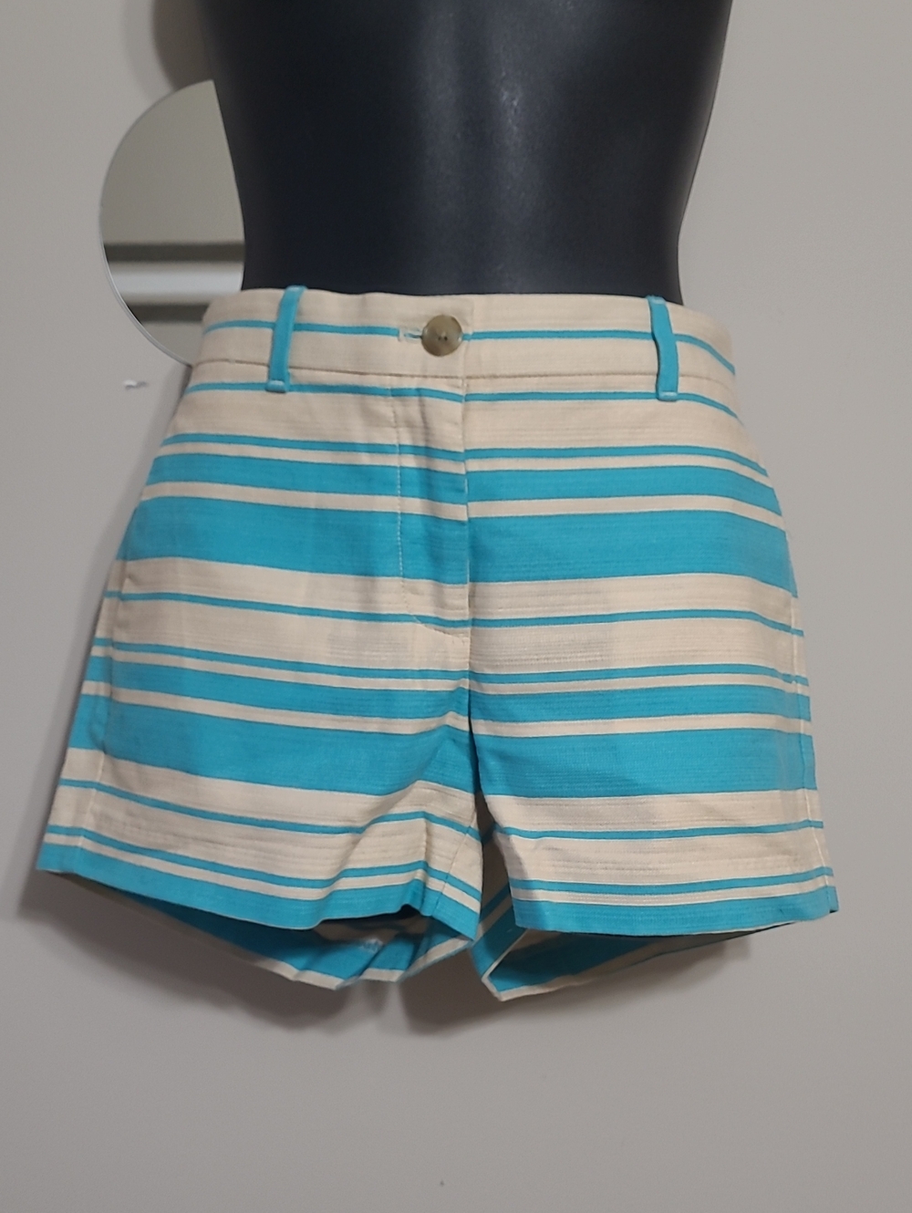 NWOT GAP Turquoise and Tan/Beige Striped Cotton Chino Shorts.